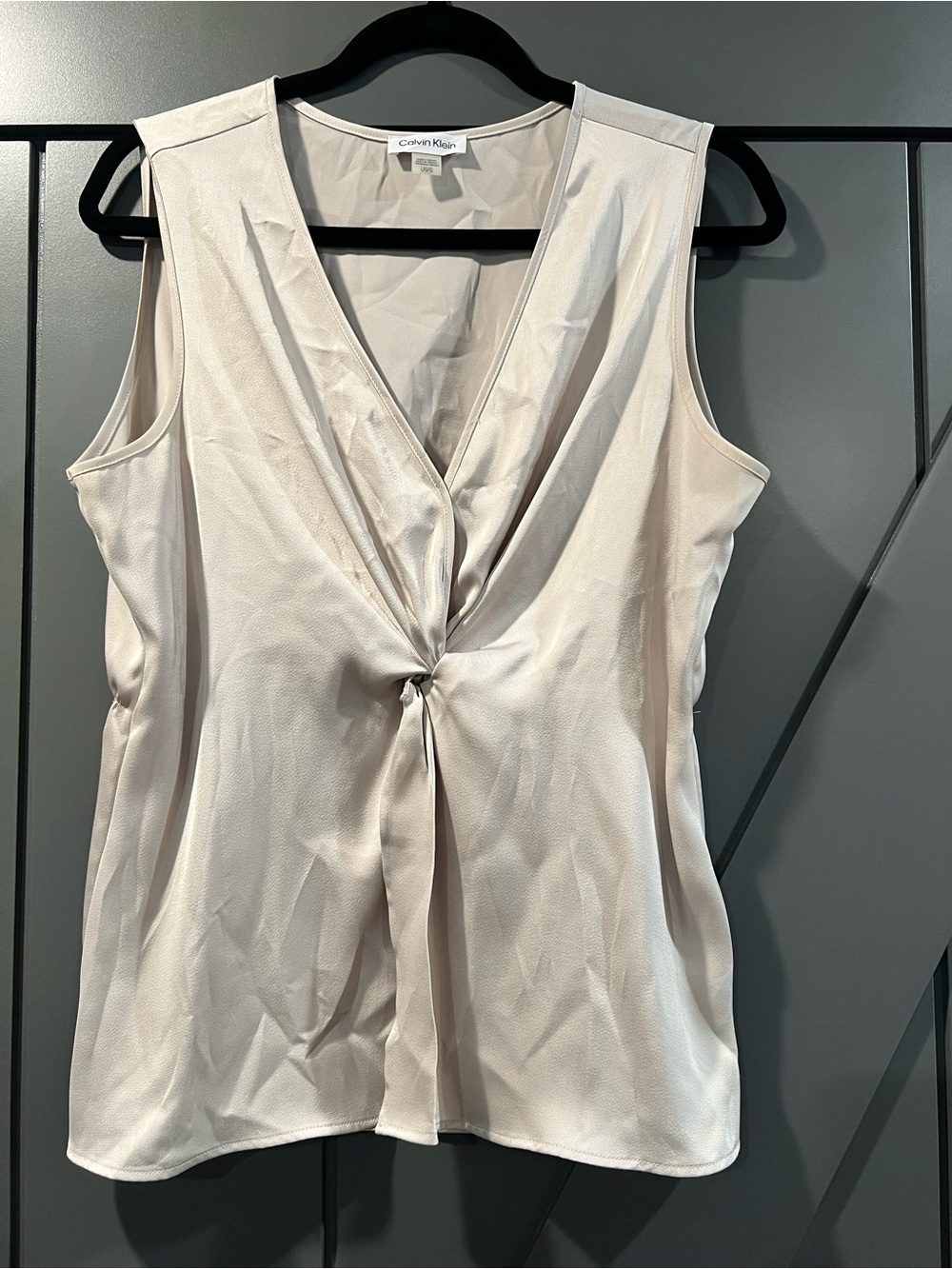 Calvin Klein Twist-Front V-Neck Sleeveless Top in Light Cream